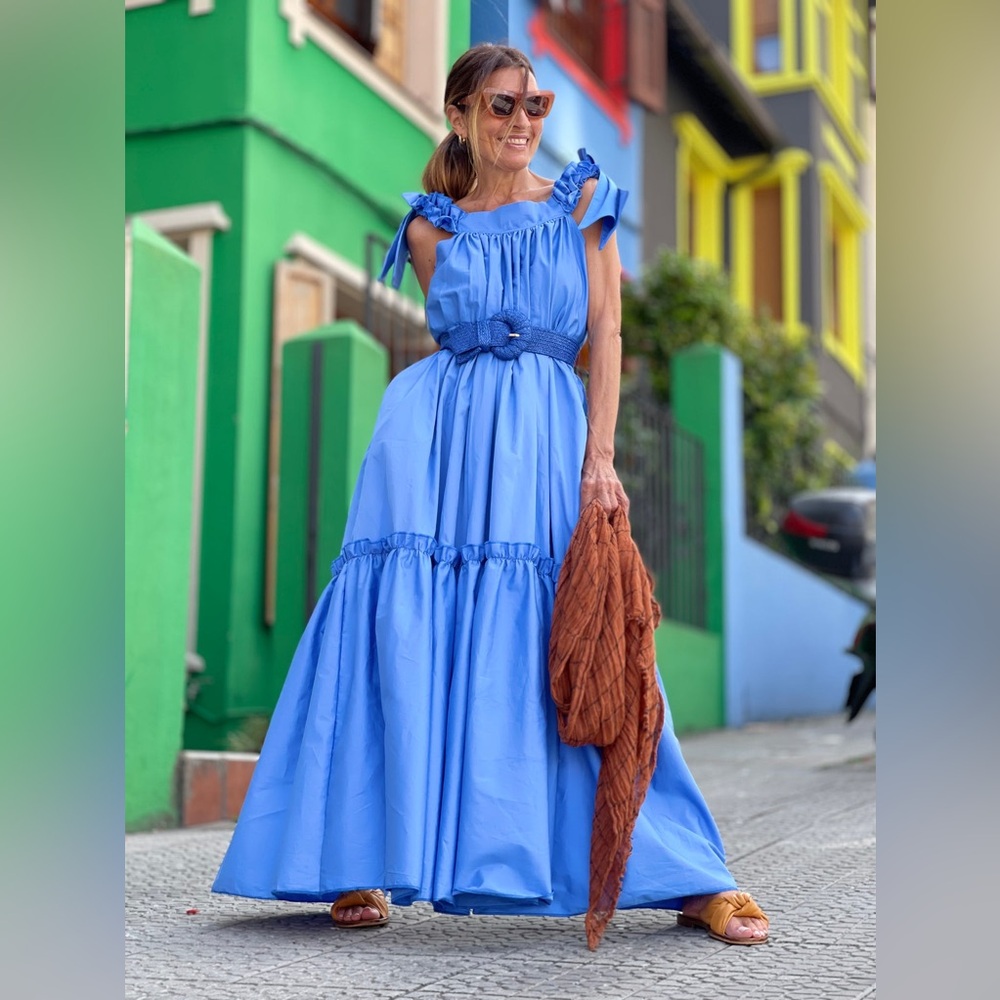 NWT Marielle Almelo Anastasia Blue Maxi Tiered Dress